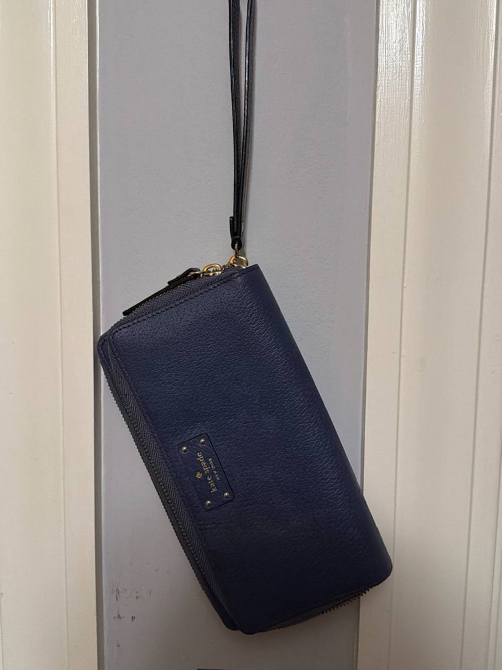 Navy Leather Zip-Around Wristlet Wallet - Women